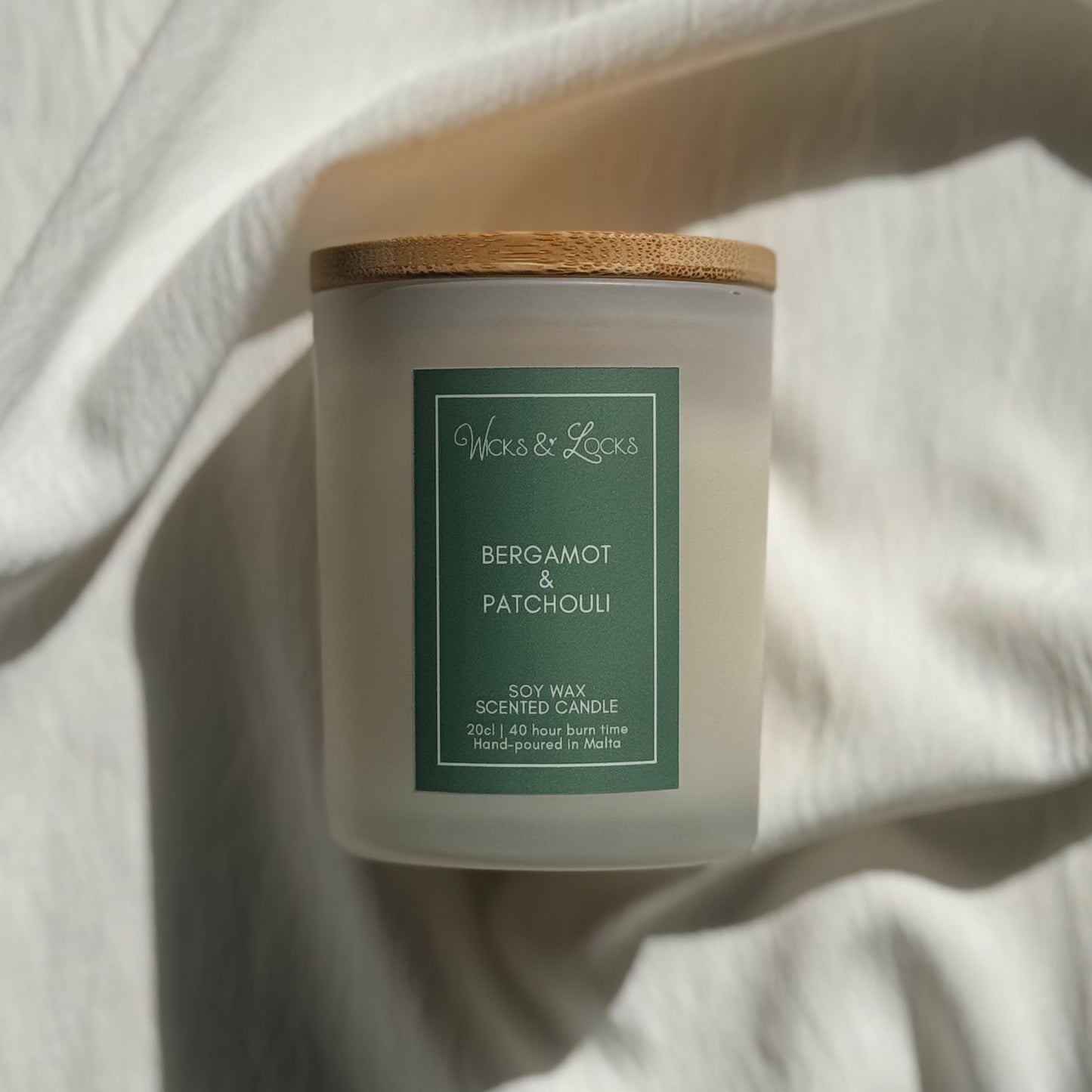 Bergamot & Patchouli | Luxury Scented Candle | Wicks & Locks | Malta