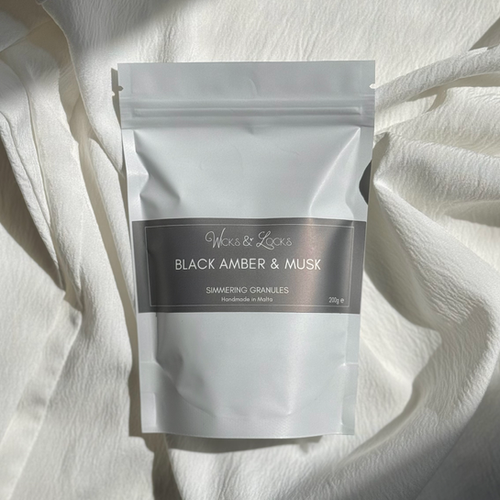Black Amber & Musk | Simmering Granules | Wicks & Locks | Malta