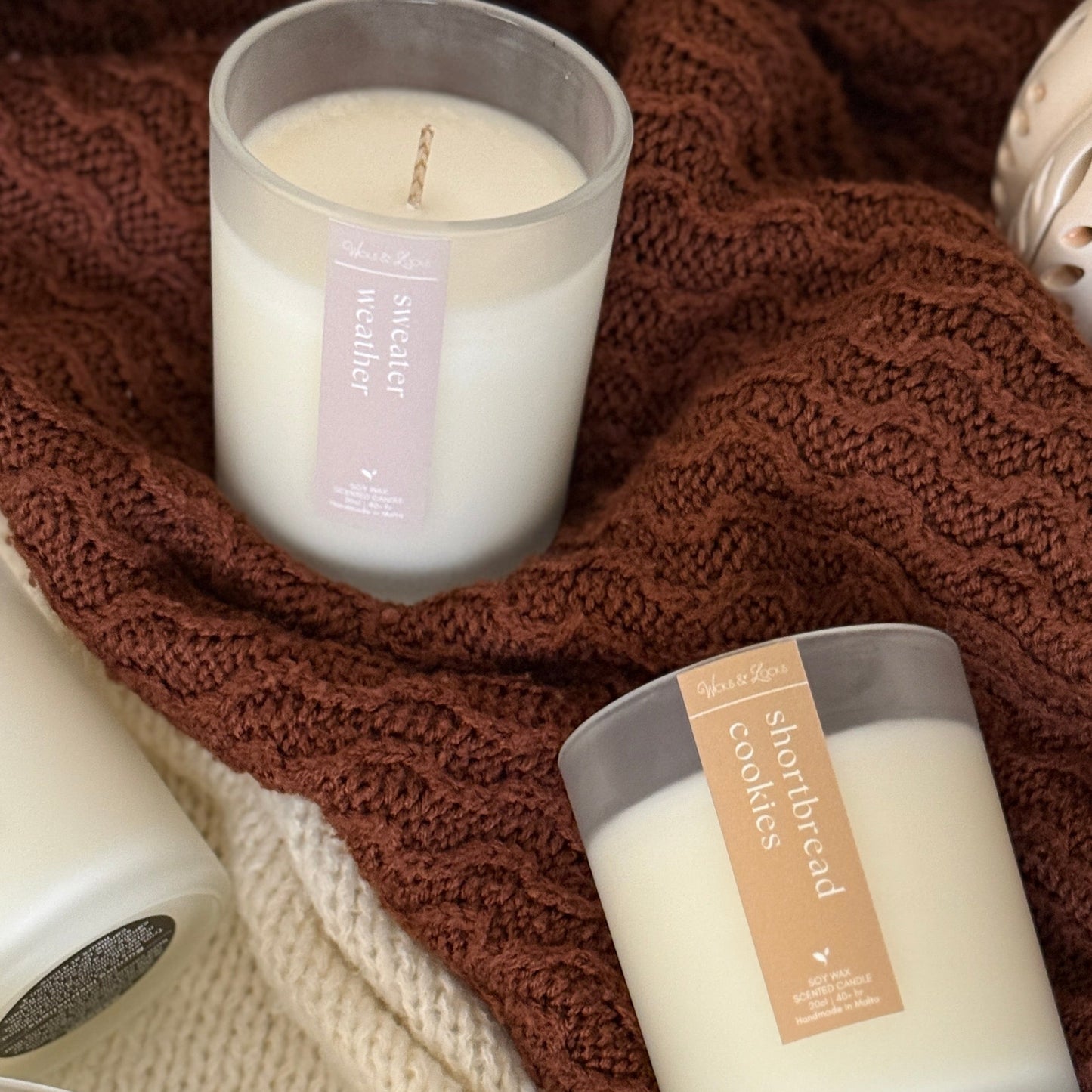 Scented Candles | Autumn Collection | Wicks & Locks | Handmade in Malta | Sweater Weather & Shortbread Cookies