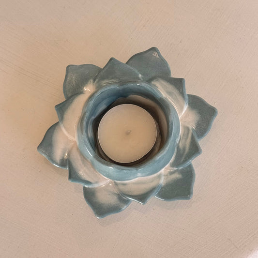Large Lotus Flower | Tealight Candle Holder | Plaster Alchemy - Blue