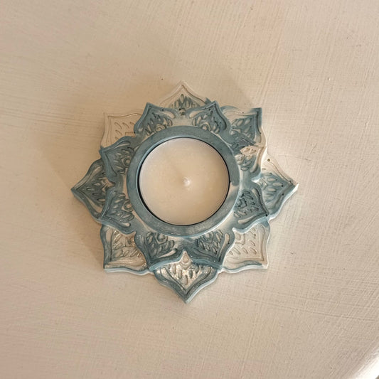 Flat Lotus Flower | Tealight Candle Holder | Plaster Alchemy - Blue