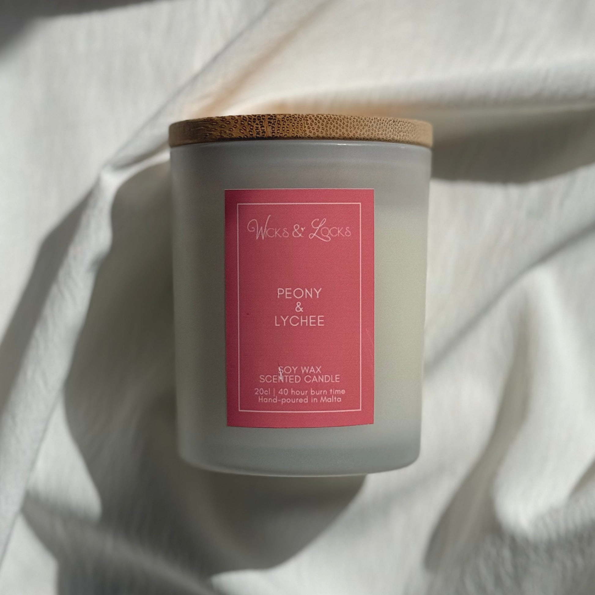 Peony & Lychee | Luxury Scented Candle | Wicks & Locks | Malta