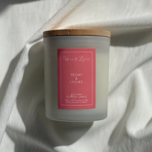 Peony & Lychee | Luxury Scented Candle | Wicks & Locks | Malta