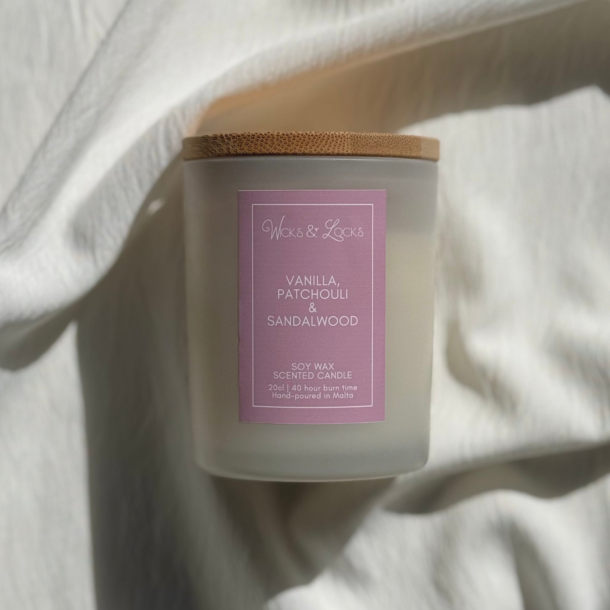 Vanilla, Patchouli & Sandalwood | Luxury Scented Candle | Wicks & Locks | Malta