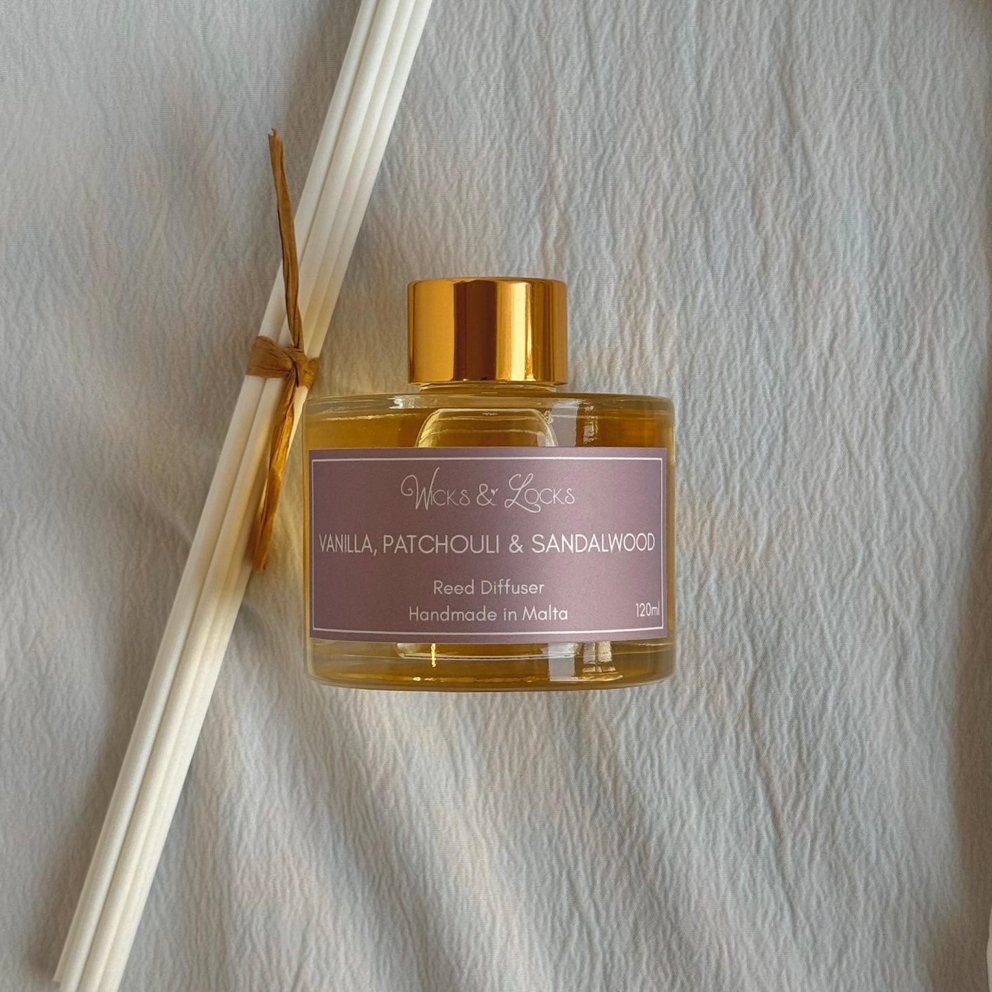 Vanilla, Patchouli & Sandalwood | Reed Diffuser | Wicks & Locks | Malta