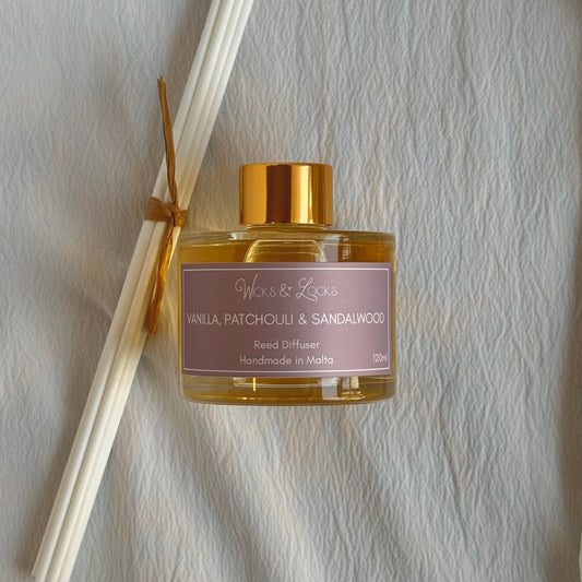 Vanilla, Patchouli & Sandalwood | Reed Diffuser | Wicks & Locks | Malta