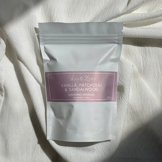 Vanilla, Patchouli & Sandalwood | Simmering Granules | Wicks & Locks | Malta