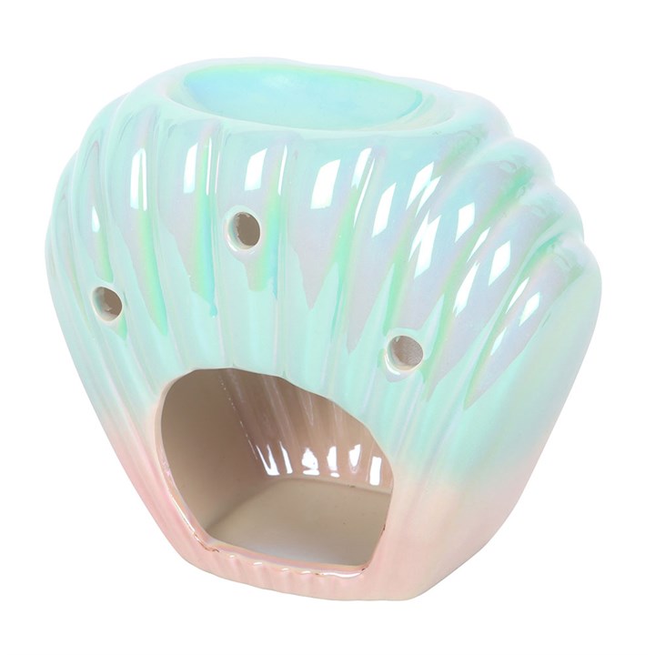 Iridescent ceramic pet bed on a white background